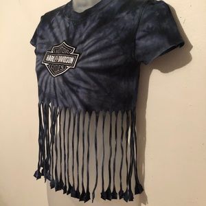 Vintage tie dye Harley Davidson fringe shirt